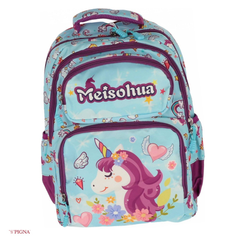 Ghiozdane si rucsacuri scolare - Ghiozdan Pigna Unicorn, capacitate 15 l, pentru prescolari, blue 4 fermoare, mov, 38x29x13 cm