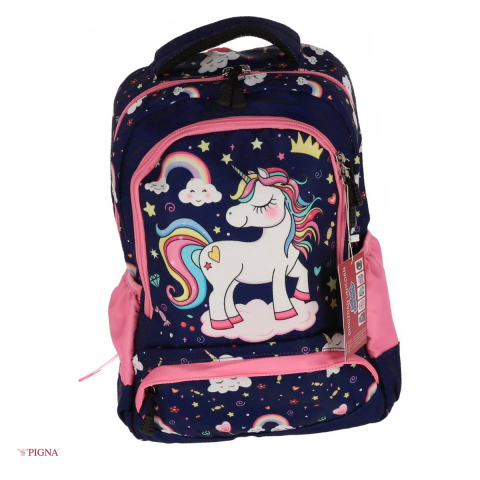 Ghiozdane si rucsacuri scolare - Ghiozdan Pigna Unicorn, capacitate 15 l, pentru prescolari, happy 3 fermoare, bleumarin, 38x29x13 cm
