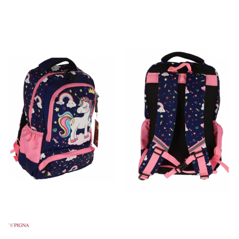 Ghiozdan Pigna Unicorn, capacitate 15 l, pentru prescolari, happy 3 fermoare, bleumarin, 38x29x13 cm [3]