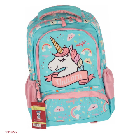 Ghiozdane si rucsacuri scolare - Ghiozdan Pigna Unicorn, capacitate 15 l, pentru prescolari, pal 3 fermoare, bleu, 38x29x13 cm