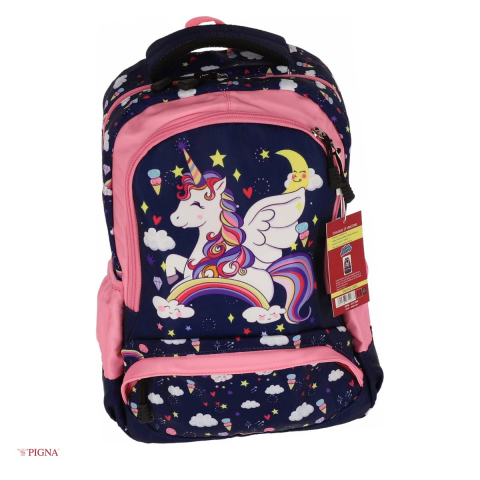 Ghiozdane si rucsacuri scolare - Ghiozdan Pigna Unicorn, capacitate 15 l, pentru prescolari, star 3 fermoare, bleu, 38x29x13 cm