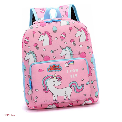 Ghiozdane si rucsacuri scolare - Ghiozdan Pigna Unicorn, din poliester, pentru prescolari, sf 2 fermoare, roz