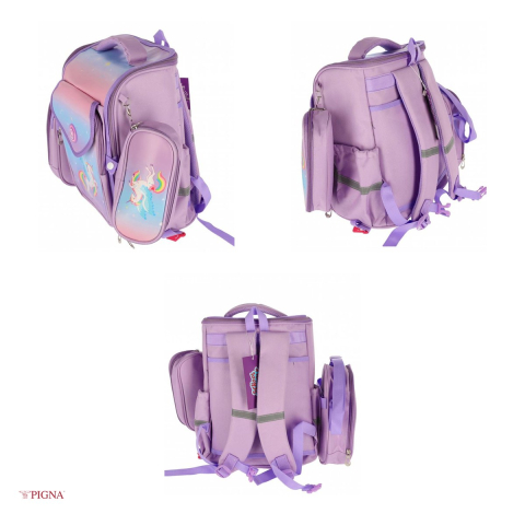 Ghiozdan Pigna Unicorn, pentru prescolari, +penar +lunch box, mov, 36x30x20 cm [3]