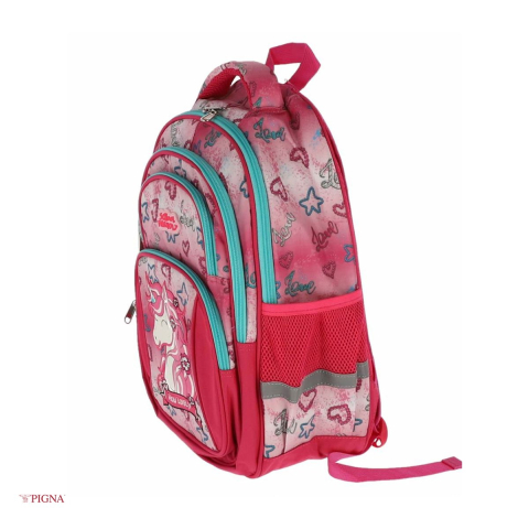 Ghiozdan Pigna Unicorn, pentru scoala generala, 4 fermoare, roz, 40x30x12 cm [3]