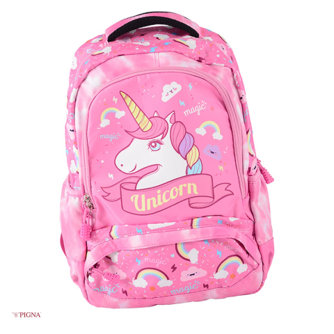 Ghiozdane si rucsacuri scolare - Ghiozdan Pigna Unicorn, pentru scoala generala, I-IV sf, roz, 29x13 cm