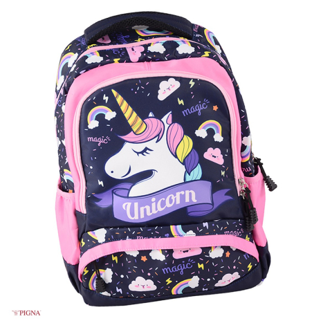 Ghiozdane si rucsacuri scolare - Ghiozdan Pigna Unicorn, pentru scoala generala, I-IV sf, roz-blue, 29x13 cm