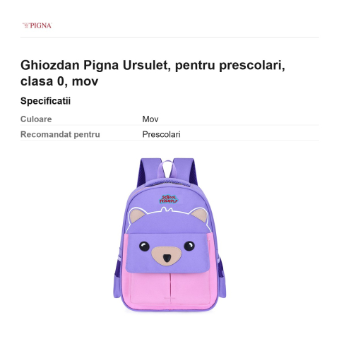 Ghiozdan Pigna Ursulet, pentru prescolari, mov [2]