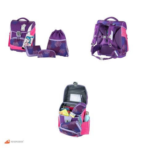 Ghiozdan Schneiders Sprinkle Plus cu etui, sac de sport, stickere si geanta pentru carti, 31x40x22 cm, 24 l, violet [3]