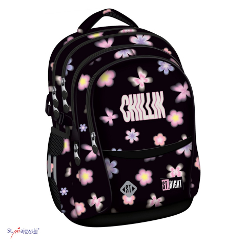 Bagaje si Accesorii - Ghiozdan St.Majewski St.Right BP-01 Flower Mood pentru clasele V-VIII, 43x32x21 cm, 23 l, negru multicolor