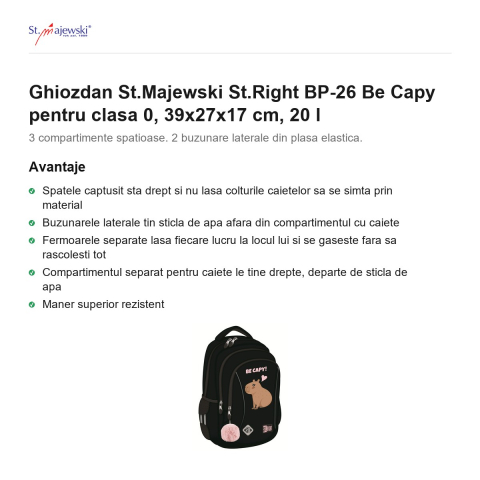 Ghiozdan St.Majewski St.Right BP-26 Be Capy pentru clasa 0, 39x27x17 cm, 20 l [1]