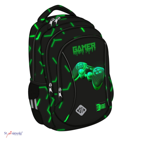 Bagaje si Accesorii - Ghiozdan St.Majewski St.Right BP-26 Green Level pentru clasa 0, 39x27x17 cm, 20 l, negru-verde
