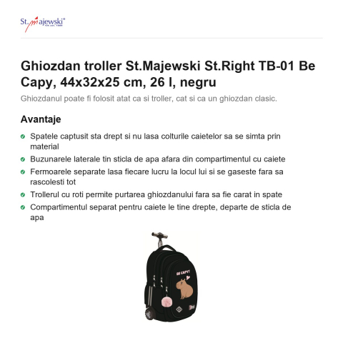 Ghiozdan troller St.Majewski St.Right TB-01 Be Capy, 44x32x25 cm, 26 l, negru [1]