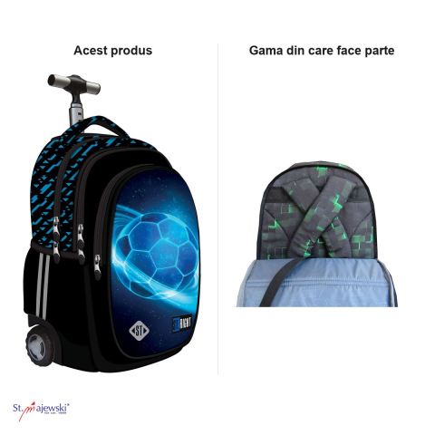 Ghiozdan troller St.Majewski St.Right TB-01 Cosmic Soccer, 44x32x25 cm, 26 l, negru-albastru [3]