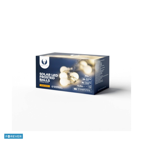 Instalatii de Craciun - Ghirlanda luminoasa solara cu 30 bile mate LED, Forever Light SFB61, lungime 6.5m, lumina alba calda