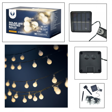 Ghirlanda luminoasa solara cu 30 de becuri LED, Forever Light 94580, 6.5m lungime, panou solar, acumulator, lumina calda, alb mat [2]