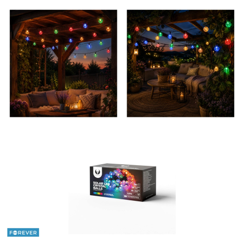 Ghirlanda luminoasa solara cu 30 globuri „Crystal Balls” multicolore LED, Forever Light SCB61, lungime 6.5m, lumina colorata [3]