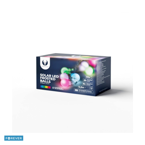 Instalatii de Craciun - Ghirlanda luminoasa solara cu 30 globuri mate multicolore LED, Forever Light SFB62, lungime 6.5m, lumina colorata