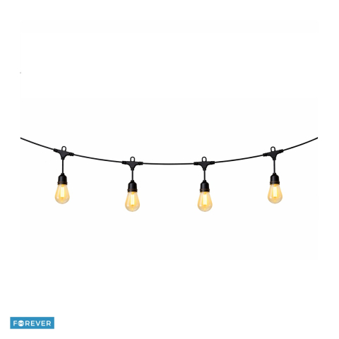 Lampi solare - Ghirlanda luminoasa solara, Forever Light LED 230V FLM-200, lungime 7.2 m, 10 becuri cu filament E27 S14, 2700K, 850lm, distanta intre becuri 60cm, IP54