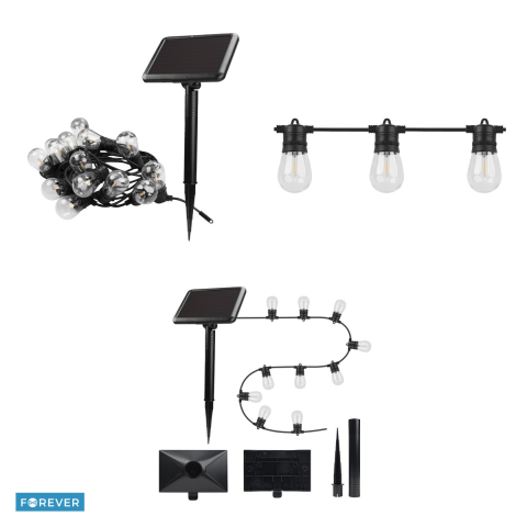 Ghirlanda luminoasa solara, Forever Light LED Garland Sunari FLS-60, lungime 7.5 m, 10 becuri, 3000K, cablu 7.5m, baterie Li-Ion 3,7V⎓1500mAh, panou solar cu Siliciu amorf acoperit cu sticla, distanta [3]