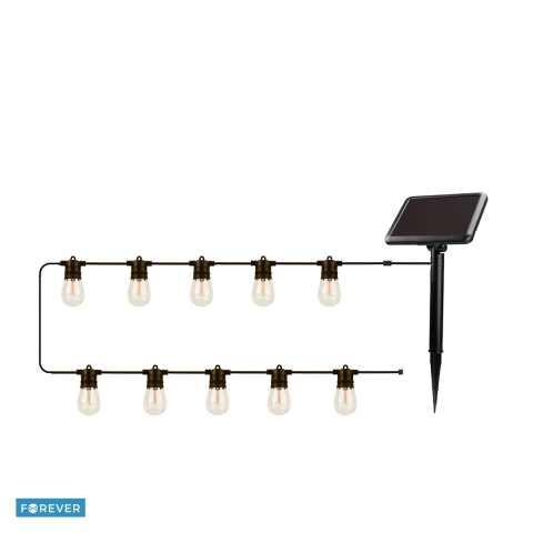 Lampi solare - Ghirlanda luminoasa solara, Forever Light LED Garland Sunari FLS-60, lungime 7.5 m, 10 becuri, 3000K, cablu 7.5m, baterie Li-Ion 3,7V⎓1500mAh, panou solar cu Siliciu amorf acoperit cu sticla, distanta