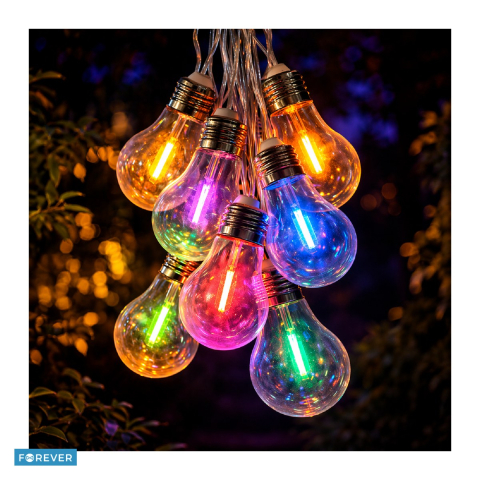 Lampi solare - Ghirlanda luminoasa solara, Forever Light LED Sunari FLS-400, lungime 4m, 10 becuri multicolore, IP44, dimensiune panou solar 65x65mm, distanta intre becuri 30cm, lumina ambientala