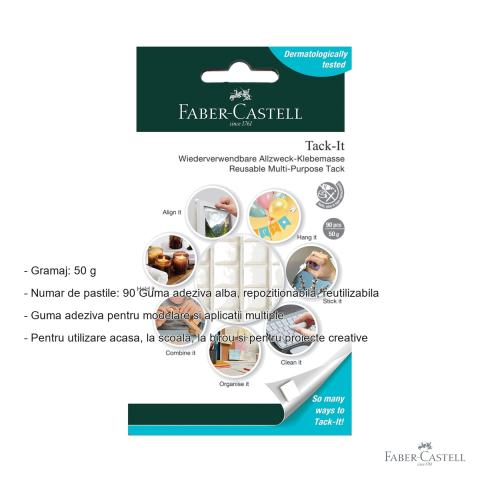 Guma adeziva Faber-Castell Tack-It, repozitionabila, 90 pastile, 50g, pentru birou, scoala si proiecte creative [1]