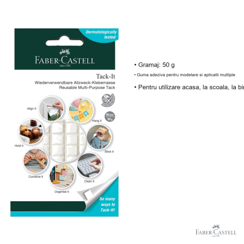Guma adeziva Faber-Castell Tack-It, repozitionabila, 90 pastile, 50g, pentru birou, scoala si proiecte creative [2]