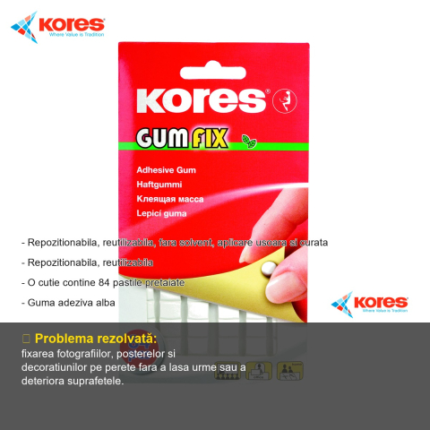 Guma adeziva Kores Gumfix 50g, repozitionabila si reutilizabila, pentru fotografii, postere si decoratiuni [1]