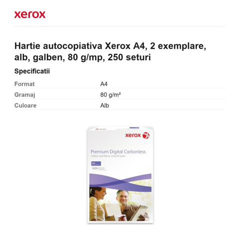 Hartie autocopiativa Xerox A4, 2 exemplare, alb, galben, 80 g/mp, 250 seturi [2]