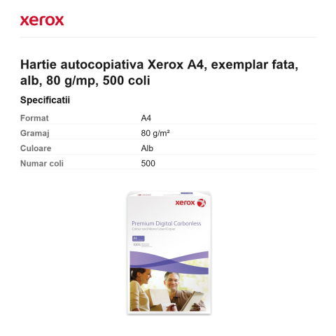 Hartie autocopiativa Xerox A4, exemplar fata, alb, 80 g/mp, 500 coli [2]
