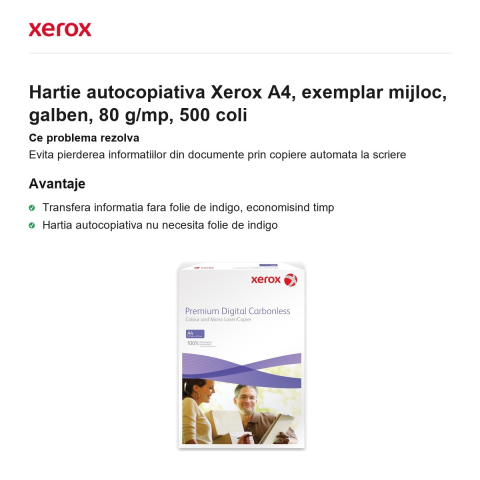 Hartie autocopiativa Xerox A4, exemplar mijloc, galben, 80 g/mp, 500 coli [1]