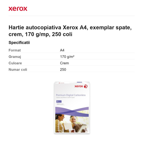 Hartie autocopiativa Xerox A4, exemplar spate, crem, 170 g/mp, 250 coli [2]