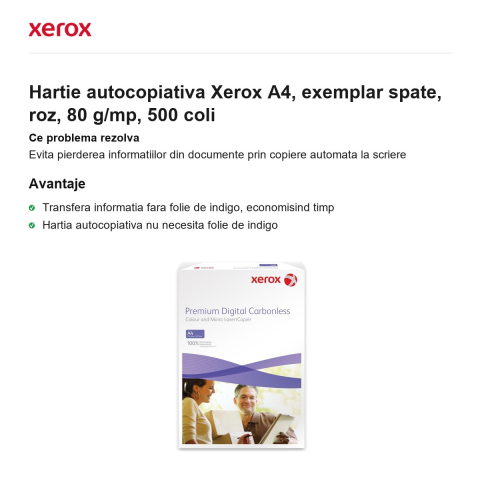 Hartie autocopiativa Xerox A4, exemplar spate, roz, 80 g/mp, 500 coli [1]