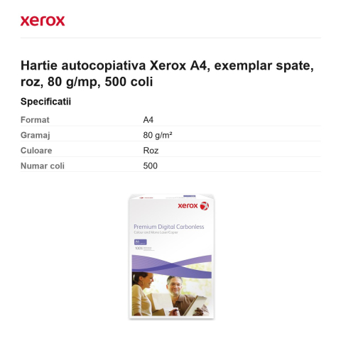 Hartie autocopiativa Xerox A4, exemplar spate, roz, 80 g/mp, 500 coli [2]