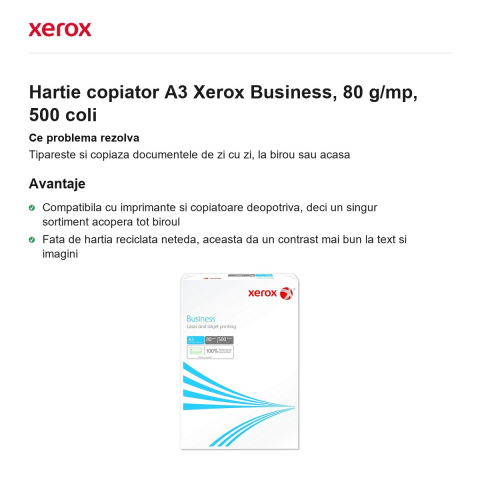 Hartie copiator A3 Xerox Business, 80 g/mp, 500 coli [1]