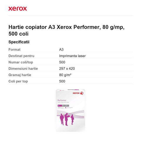 Hartie copiator A3 Xerox Performer, 80 g/mp, 500 coli [2]