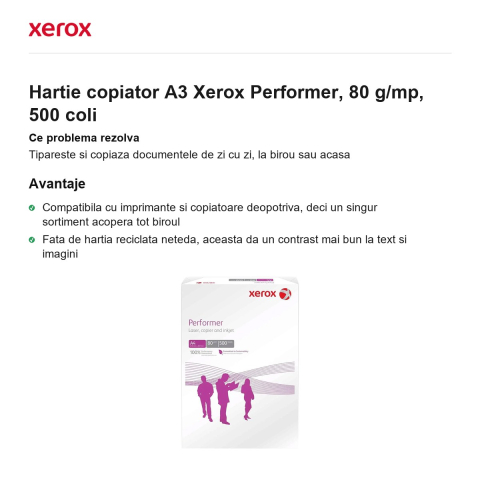 Hartie copiator A3 Xerox Performer, 80 g/mp, 500 coli [1]