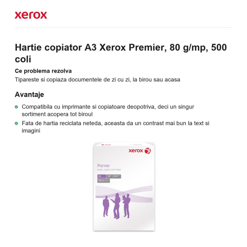 Hartie copiator A3 Xerox Premier, 80 g/mp, 500 coli [1]
