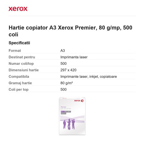 Hartie copiator A3 Xerox Premier, 80 g/mp, 500 coli [2]