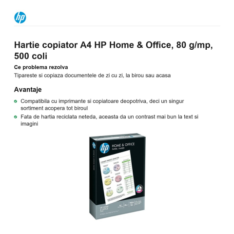 Hartie copiator A4 HP Home & Office, 80 g/mp, 500 coli [1]