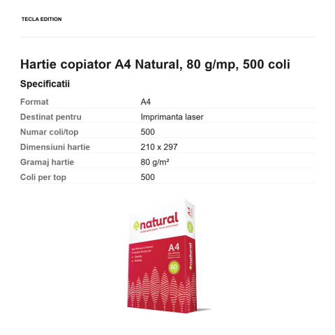Hartie copiator A4 Natural, 80 g/mp, 500 coli [2]