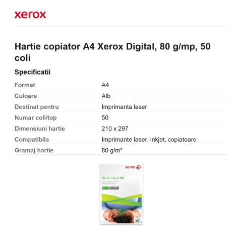 Hartie copiator A4 Xerox Digital, 80 g/mp, 50 coli [2]