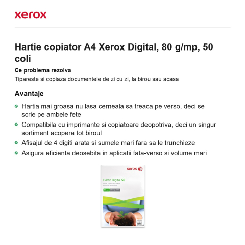 Hartie copiator A4 Xerox Digital, 80 g/mp, 50 coli [1]