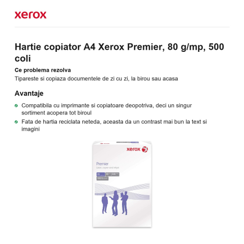 Hartie copiator A4 Xerox Premier, 80 g/mp, 500 coli [1]