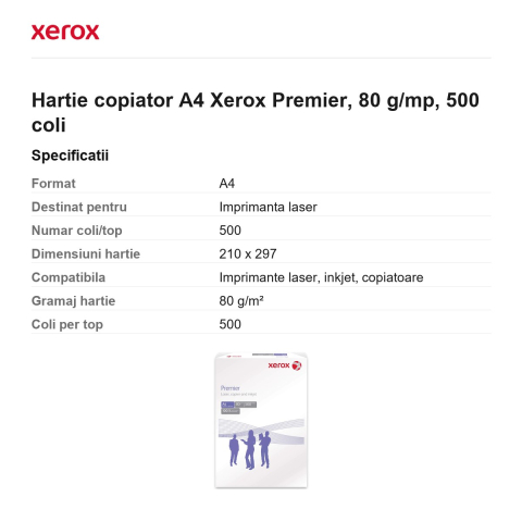 Hartie copiator A4 Xerox Premier, 80 g/mp, 500 coli [2]