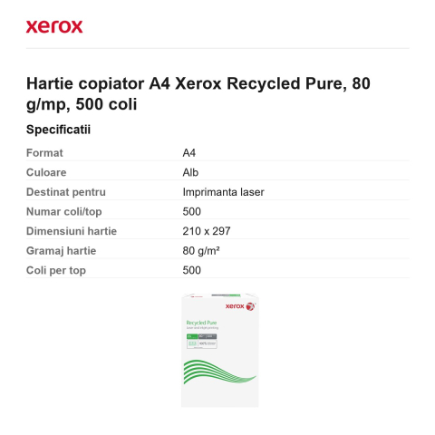 Hartie copiator A4 Xerox Recycled Pure, 80 g/mp, 500 coli [2]