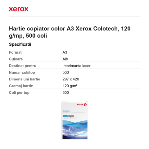 Hartie copiator color A3 Xerox Colotech, 120 g/mp, 500 coli [2]