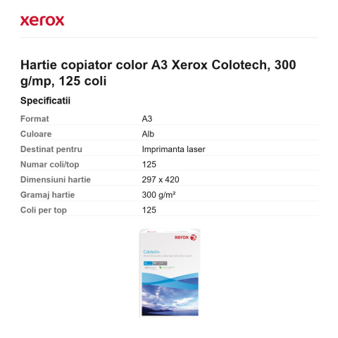 Hartie copiator color A3 Xerox Colotech, 300 g/mp, 125 coli [2]