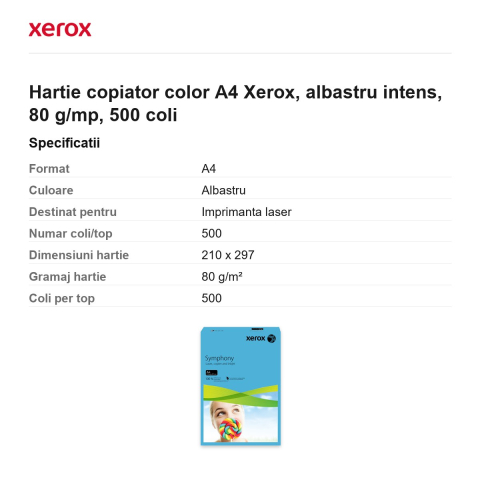 Hartie copiator color A4 Xerox, albastru intens, 80 g/mp, 500 coli [2]