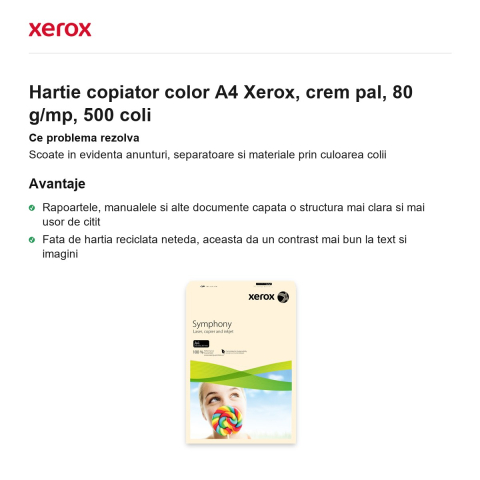 Hartie copiator color A4 Xerox, crem pal, 80 g/mp, 500 coli [1]